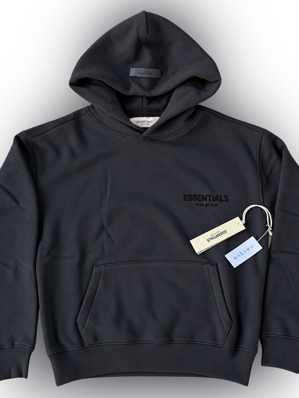 Essentials Black Men's Pullover Hoodie with Chest Logo